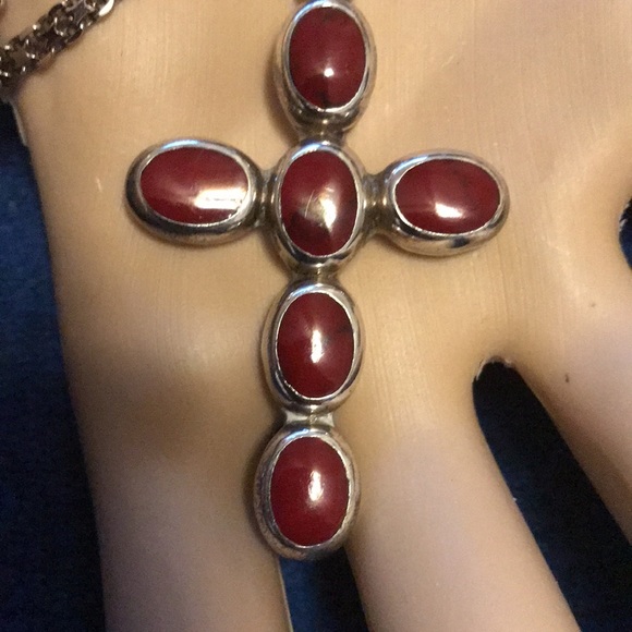 Beautiful red coral and Sterling on lovely Sterling chain. - Picture 2 of 7